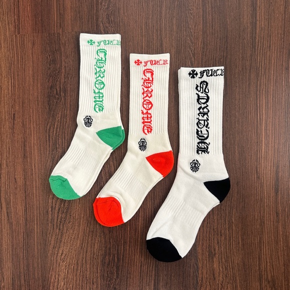 Chrome Hearts Socks 3 Pack - Green Orange and Black Size M